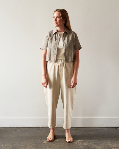 7115 Cropped Button Down Shirt, Black Noise