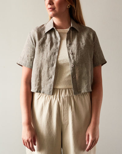 7115 Cropped Button Down Shirt, Black Noise
