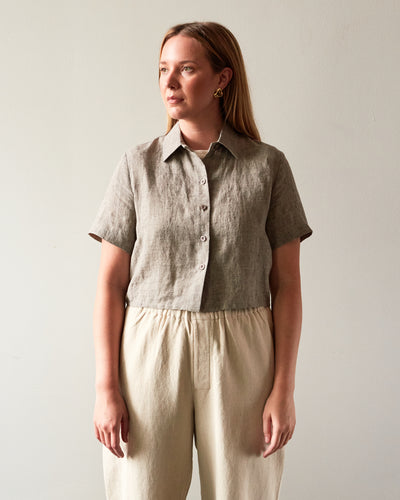 7115 Cropped Button Down Shirt, Black Noise