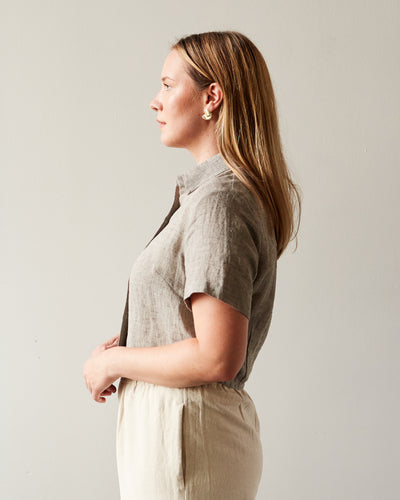 7115 Cropped Button Down Shirt, Black Noise