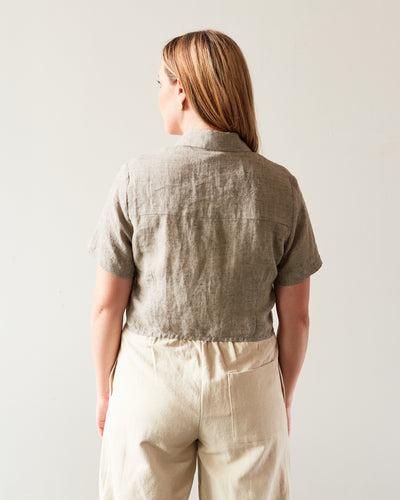 7115 Cropped Button Down Shirt, Black Noise