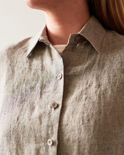 7115 Cropped Button Down Shirt, Black Noise