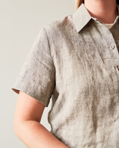 7115 Cropped Button Down Shirt, Black Noise