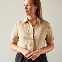 7115 Cropped Button Down Shirt, Mustard Noise