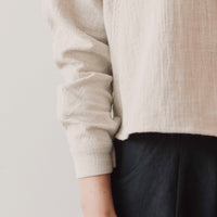 7115 Gauze 3/4 Cropped Shirt Jacket, Oatmeal