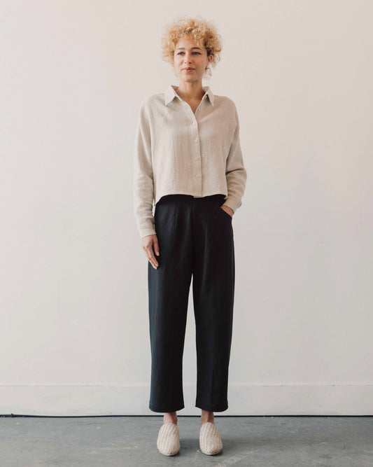 7115 Gauze 3/4 Cropped Shirt Jacket, Oatmeal