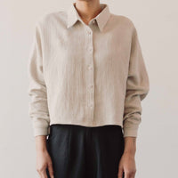 7115 Gauze 3/4 Cropped Shirt Jacket, Oatmeal