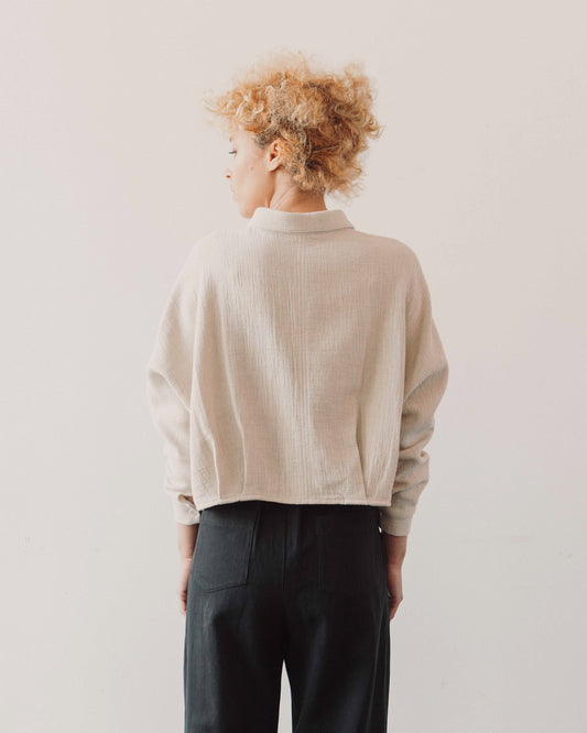 7115 Gauze 3/4 Cropped Shirt Jacket, Oatmeal