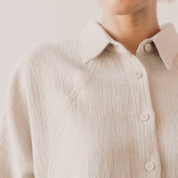 7115 Gauze 3/4 Cropped Shirt Jacket, Oatmeal