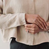 7115 Gauze 3/4 Cropped Shirt Jacket, Oatmeal