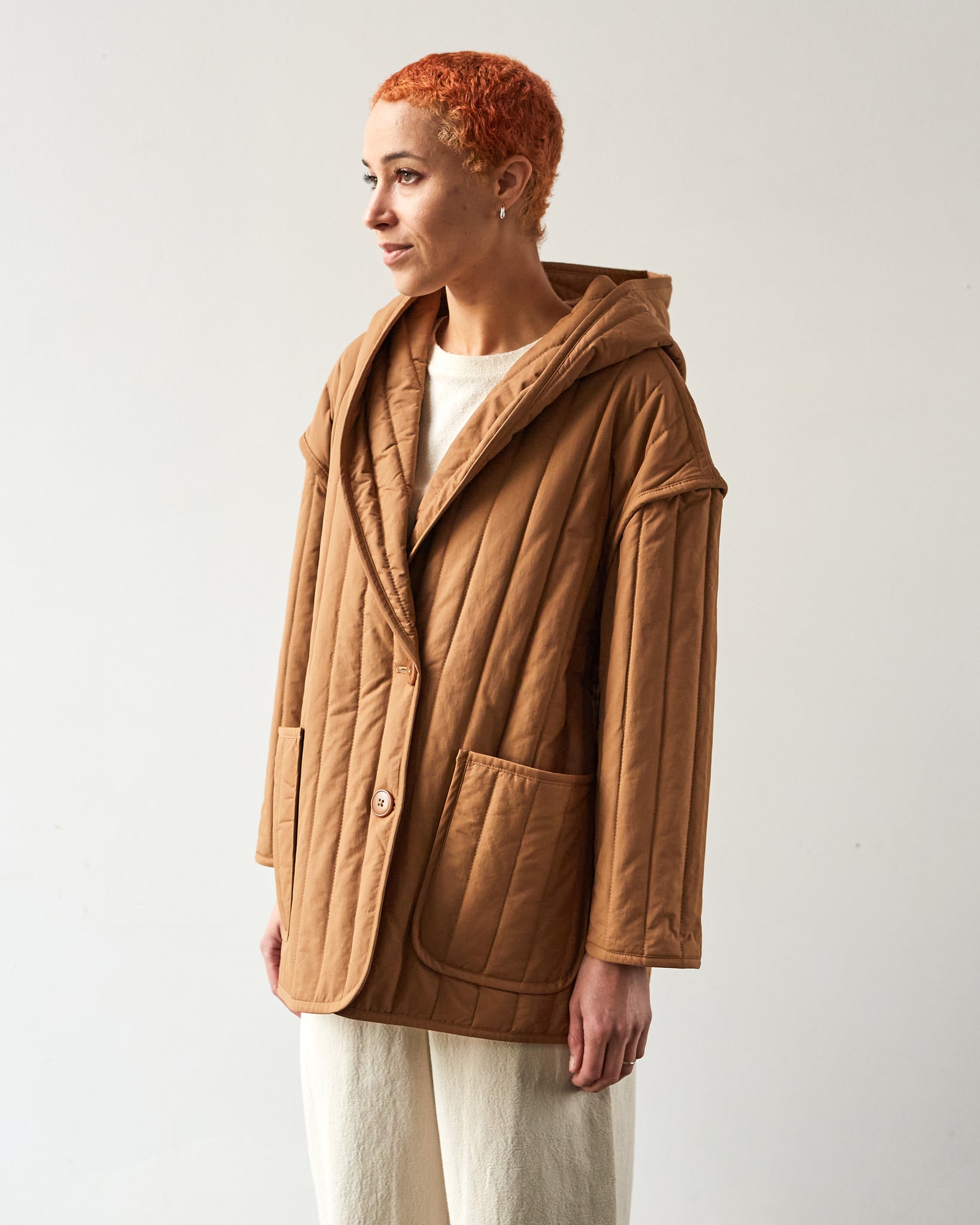 7115 Hooded Quilted Jacket, Caramel