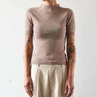 7115 Mock-Neck Linen Knit Top, Taupe