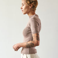 7115 Mock-Neck Linen Knit Top, Taupe