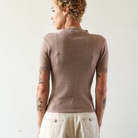 7115 Mock-Neck Linen Knit Top, Taupe