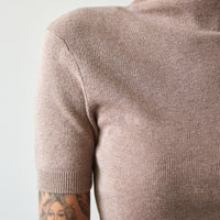 7115 Mock-Neck Linen Knit Top, Taupe