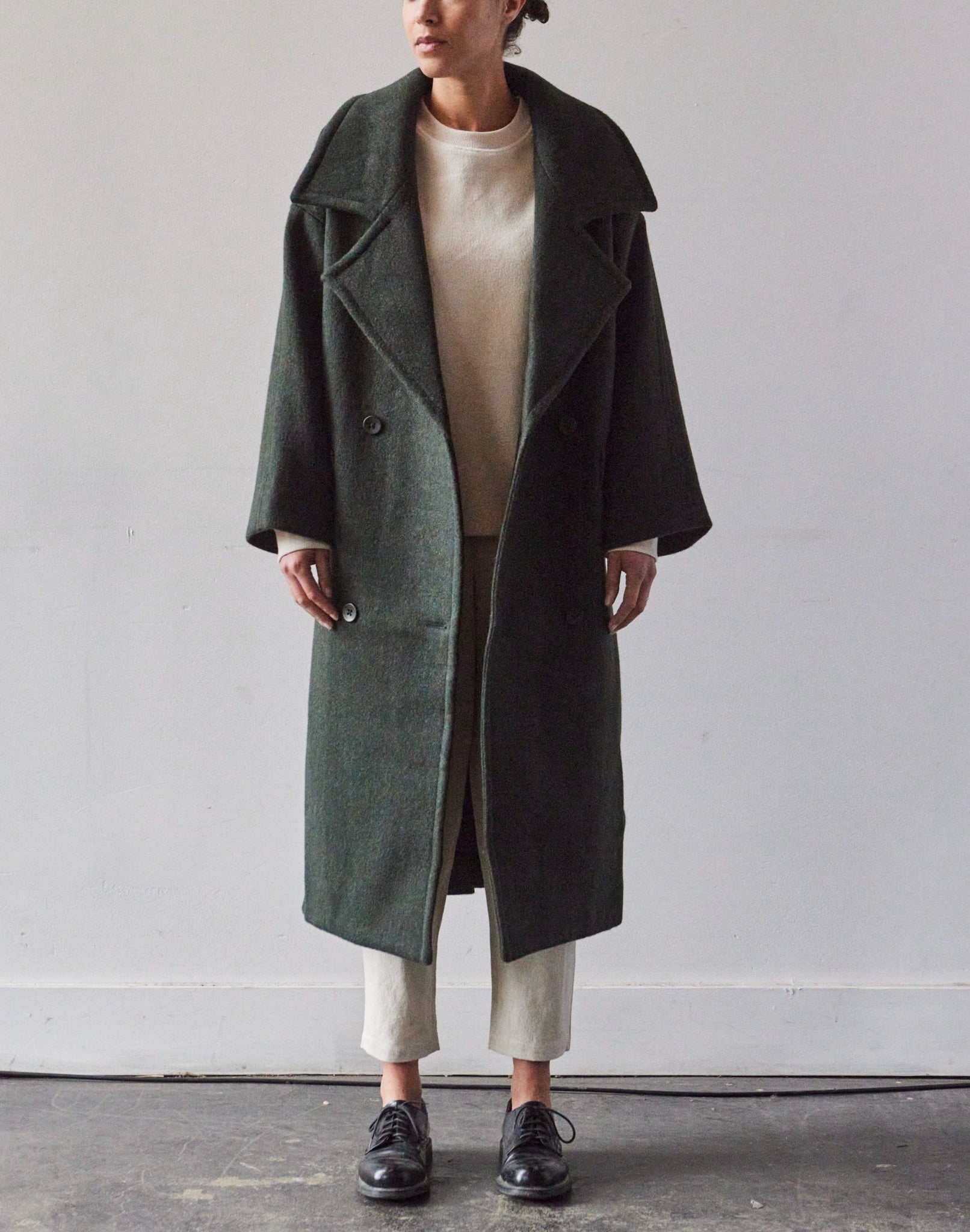 7115 Oversized Wool Coat, Dark Moss | Glasswing