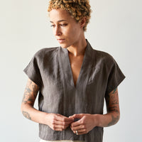 7115 V-Neck Panel Top, Dark Oak