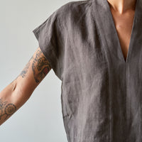 7115 V-Neck Panel Top, Dark Oak