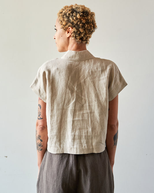 7115 V-Neck Panel Top, Oatmeal