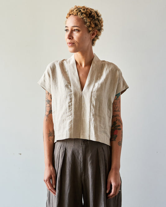 7115 V-Neck Panel Top, Oatmeal