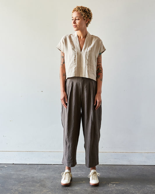 7115 V-Neck Panel Top, Oatmeal