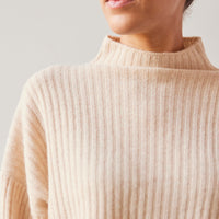 7115 Yak Ribbed Mock-Neck, Cream