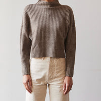 7115 Yak Ribbed Mock-Neck, Taupe