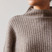 7115 Yak Ribbed Mock-Neck, Taupe