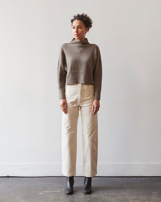 7115 Yak Ribbed Mock-Neck, Taupe