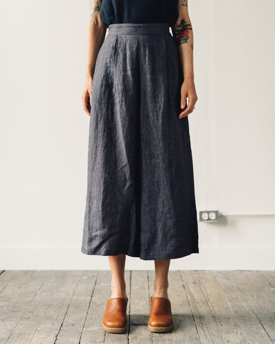 7115 Linen Cropped Wide-Legged Trouser, Slate Gray