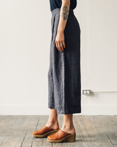 7115 Linen Cropped Wide-Legged Trouser, Slate Gray