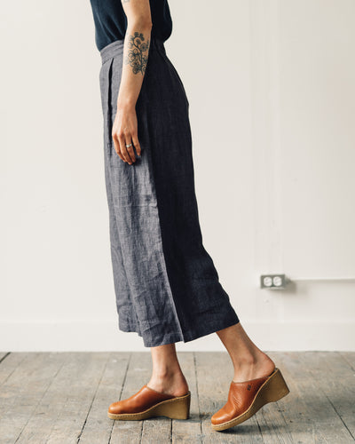 7115 Linen Cropped Wide-Legged Trouser, Slate Gray