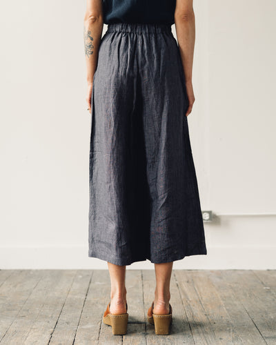 7115 Linen Cropped Wide-Legged Trouser, Slate Gray