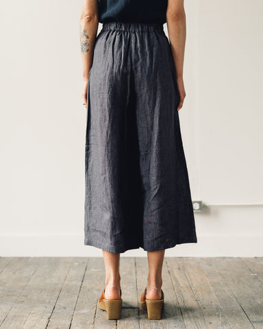 7115 Linen Cropped Wide-Legged Trouser, Slate Gray