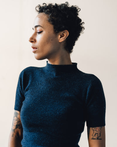 7115 Mockneck Fitted Tee, Indigo