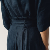 7115 Pleated Linen Trouser, Navy