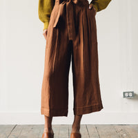 7115 Pleated Linen Trouser, Rust