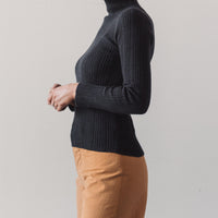 Micaela Greg Rib Turtleneck, Melange Black