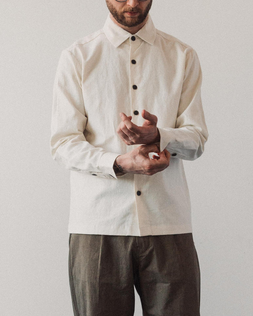 Evan Kinori Flat Hem Shirt, Natural | Glasswing