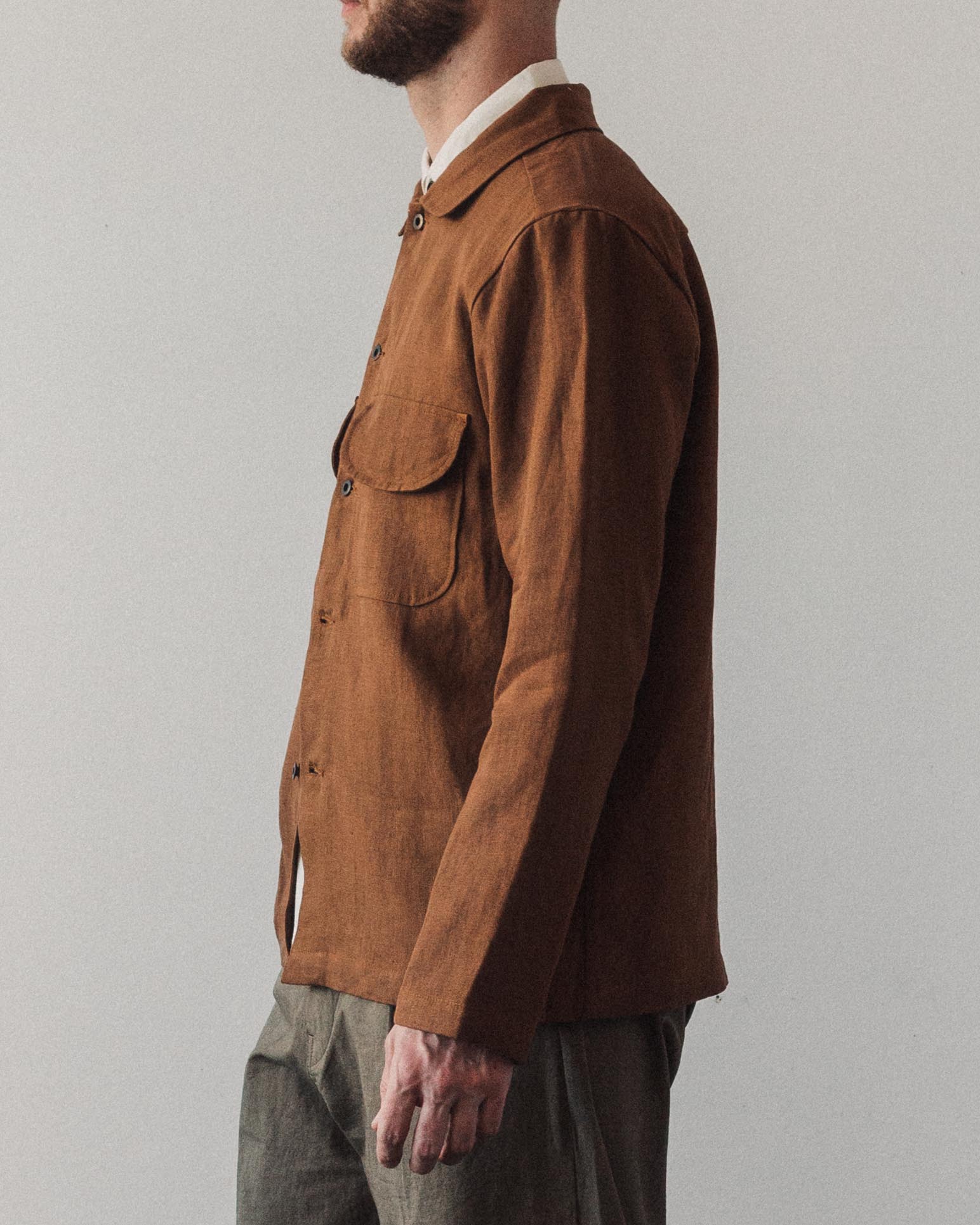 evan kinori/field shirt　ブラウン系 Field Shirt - Undyed Organic Cotton Canvas, Brown (Iron