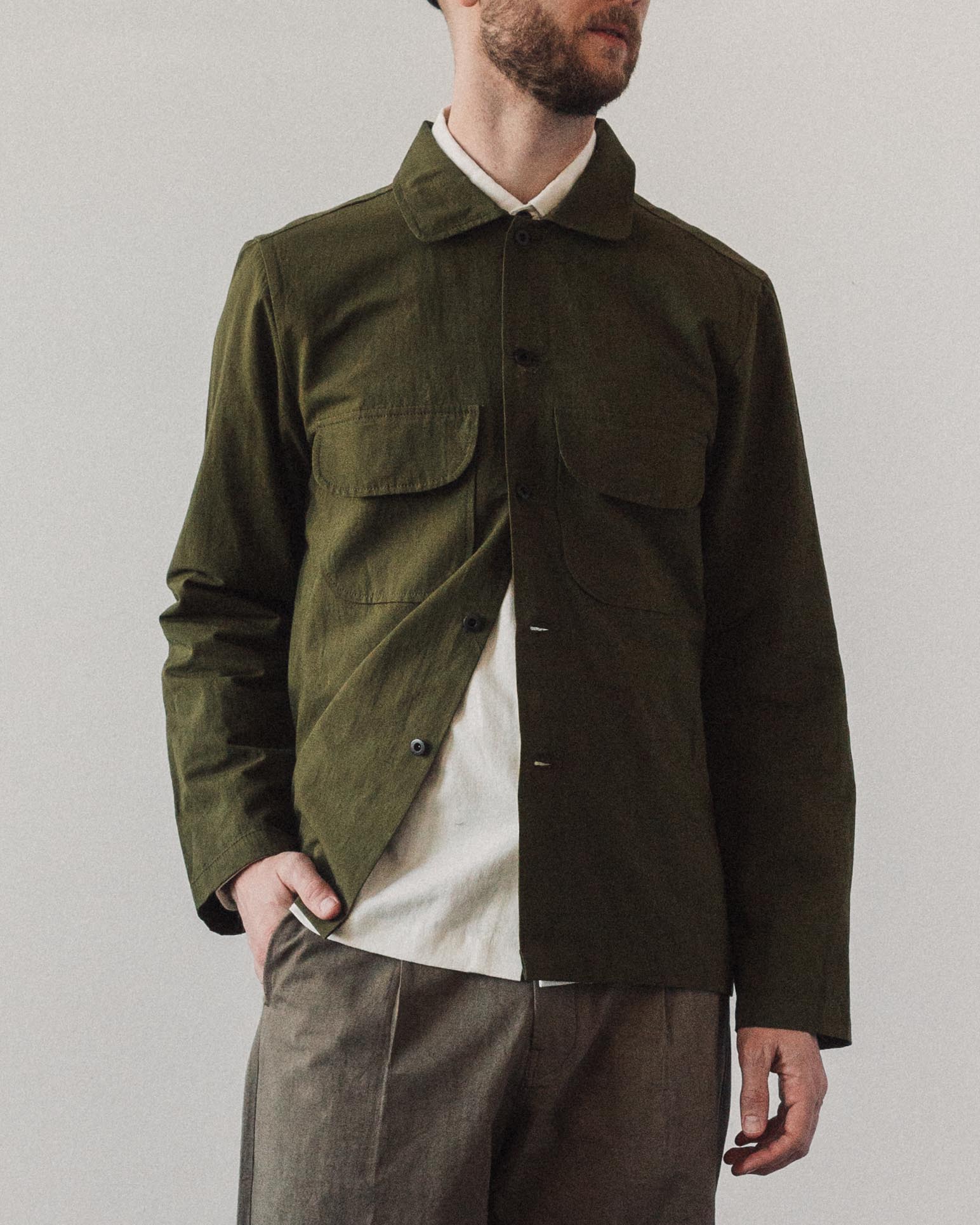 Evan Kinori Field Shirt, Olive | Glasswing