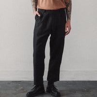 Evan Kinori Single Pleat Pant, Black Linen/Wool Twill