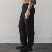 Evan Kinori Single Pleat Pant, Black Linen/Wool Twill