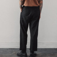 Evan Kinori Single Pleat Pant, Black Linen/Wool Twill