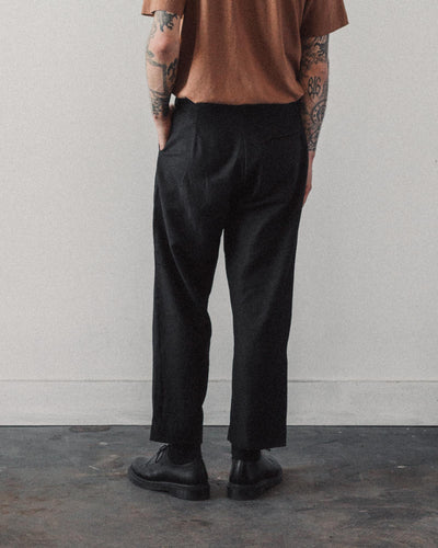 Evan Kinori Single Pleat Pant, Black Linen/Wool Twill