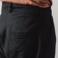 Evan Kinori Single Pleat Pant, Black Linen/Wool Twill