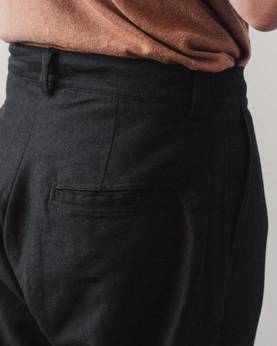 Evan Kinori Single Pleat Pant, Black Linen/Wool Twill