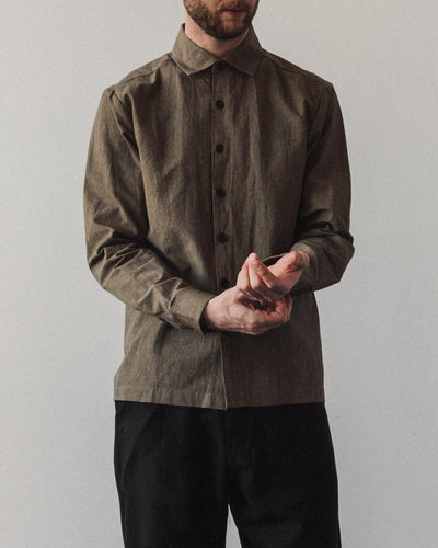 Evan Kinori Flat Hem Shirt, Olive