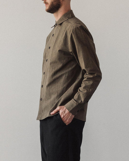 Evan Kinori Flat Hem Shirt, Olive