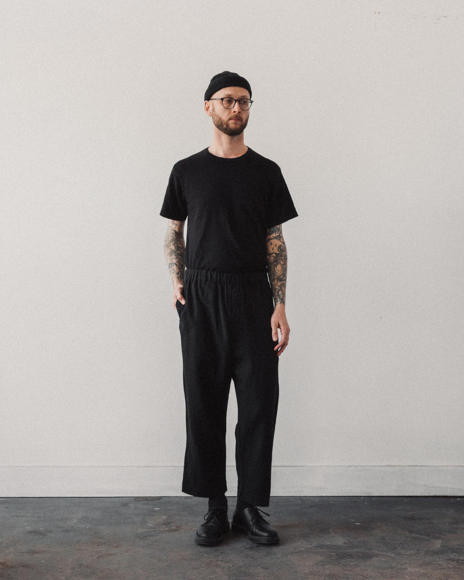 Evan Kinori Linen/Wool Twill Elastic Pant, Black